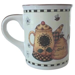 Vintage Nantucket Coffee Mug Bee‎ Honey Pot Sunflower Design Ceramic
